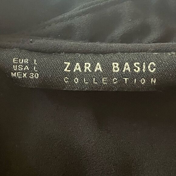 Ladies Zara Semi Sheer Black Shirt Size L Collarless Long Length Gold Buttons - Picture 5 of 6